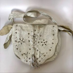 Vintage 80s White Leather Crossbody Satchel